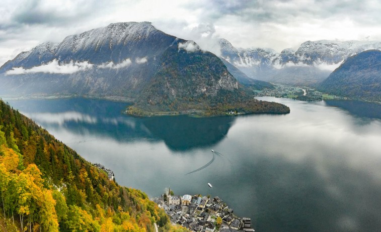 Overlooking Lake Hallstatt and the epnymous town below from up atop the Salt Mine in Austria